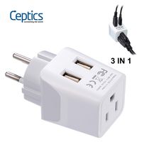 Ceptics Israel, Palestine Travel Adapter Plug with Dual USB - USA Input - Type H - Ultra Compact - Perfect for Cell Phones, Laptop, Camera Chargers, iWatch, iPhone and More (CTU-14) (Renewed)