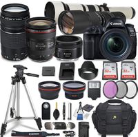 Canon EOS 5D Mark IV DSLR Camera w/ 7 Lens Bundle Including EF 24-70mm f/4L is USM + 2.2X Telephoto & 0.43x Aux Wide Angle Lens + 2Pcs 32GB SD + Accessories with Premium Commander Kit (32 Items)
