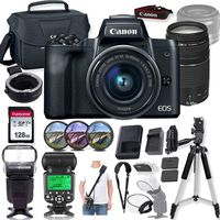 Canon EOS M50 Mirrorless Digital Camera (Black) and 15-45mm & 75-300mm Lens w/High Speed Flashlight + Prime Accessory Bundle