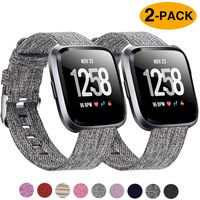 Welltin 2 Pack Bands Compatible with Fitbit Versa/Fitbit Versa 2 / Fitbit Versa Lite for Women Men, Breathable Woven Fabric Strap, Adjustable Replacement Wristband for Fitbit Versa Smart Watch