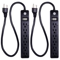 GE 6 Outlet Power Strip 2 Pack, 2 Ft. Power Cord, Switched Power Strip, Integrated Circuit Breaker, Overload Protection, Wall Mountable, 3 Prong, UL Listed, Black, 44180
