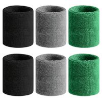 Beace Sweatband Sports Wristband for Men and Women, Moisture Wicking Athletic Cotton Terry Cloth Sweatband for Tennis, Running, Gym, Working Out, 6pcs, 2Black 2Gray 2DP Green