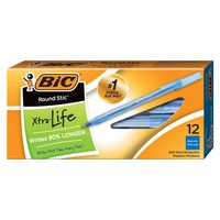 BIC Round Stic Xtra Life Ballpoint Pen, Medium Point (1.0mm), Blue, 12-Count