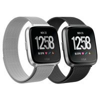 LNOOIU Metal Bands Compatible for Fitbit Versa/Versa Lite Edition/Versa 2, Small and Large Replacement Stainless Steel Metal Wristband Accessories Strap Women Men(Black/Silver)