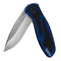 Kershaw Blur, Navy Blue Stonewashed (1670NBSW) Pocket Knife, 3.4" Stonewashed 14C28N Steel Blade, Anodized Aluminum Handle with Black Trac-Tec Inserts, SpeedSafe Open, Reversible Pocketclip; 3.9 OZ