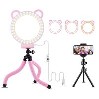 Selfie Ring Light: 6inch Led Ring Light Kit with Tripod & Phone Holder,Lusweimi Mini Tabletop Light for Live Stream/Makeup/YouTube Video, 3 Light Modes & 11 Level (Pink)