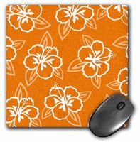 3dRose LLC 8 x 8 x 0.25 Inches Mouse Pad, Hawaiian Hibiscus Flower Print - Orange and White (mp_77499_1)