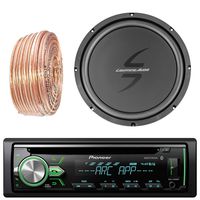 Pioneer DEH-X4900BT Car Bluetooth Radio USB AUX CD Player Receiver - Bundle Combo with 12-Inch Dual 4-Ohm Single Voice Coil Subwoofer + Enrock 50 Foot 18 Gauge Speaker Wire