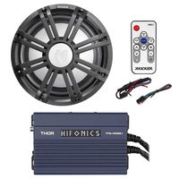 KICKER 45KMF102 10" Free Air Marine Subwoofer+Amp+Charcoal LED Grille+Remote