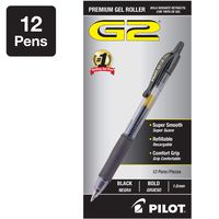 PILOT G2 Premium Refillable & Retractable Rolling Ball Gel Pens, Bold Point, Black Ink, 12 Count (31256)