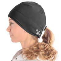 Women`s Ponytail Hat | Running Beanie With Ponytail Hole | Reflective Beanie With Hole For Pony Tail - Thin Fleece Fabric (Black/Gray)