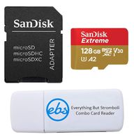 SanDisk 128GB SDXC Micro Extreme Memory Card and SD Adapter Bundle Works with Samsung Galaxy S10, S10+, S10e Phone Class 10 A2 (SDSQXA1-128G-GN6MA) Plus (1) Everything But Stromboli (TM) Card Reader
