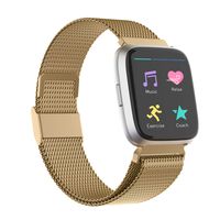 POY Compatible for Fitbit Versa Bands, Replacement for Stainless Steel Mesh Fitbit Versa Lite Bands Metal Strap with Strong Magnet Lock Wristbands for Women Men Gold Large