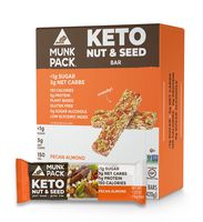Munk Pack Pecan Almond Keto Nut & Seed Bar with <1g Sugar, 3g Net Carbs | No Added Sugar | Vegan | Gluten Free, Soy Free | 12 Pack
