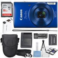 Canon PowerShot ELPH 190 is Digital Camera (Blue) with 10x Optical Zoom and Built-in Wi-Fi with 16GB SDHC + Replacement Battery + Protective Camera case Along with Deluxe Cleaning Bundle