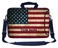 Meffort Inc Custom/Personalized Laptop Bag with Side Pocket & Shoulder Strap for Notebook Ultrabook Chromebook, Customized Your Name (17.3 Inch, USA Flag)
