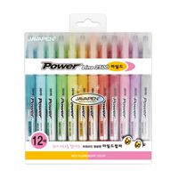 JAVAPEN rainbow pastel Highlighter brush Chisel Tip Pens (Mild colors 12 pens set)