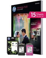 HP 64 | Ink Cartridge with 150 Sheets of 8.5x11 Paper | Black, tri-Color | N9J90AN, N9J89AN 4WN14A, One Size