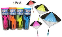 Toys+ 4 Pack Tangle Free Throwing Parachute Man with Large 20" Parachutes! Blue, Orange, Pink and Yellow