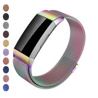 Meikeio Replacement Bands Compatible for Fitbit Charge 3, Charge 3 Stainless Steel Metal Bands(Colorful,Small)