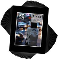 Mat Board Center, Pack of 50, 11x14 Black Colors Picture Mats for 8x10 Photos White Core