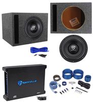 Rockville W10K6D4 V2 10" 2000w Subwoofer+Vented Sub Box+Mono Amplifier+Amp Kit