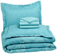 AmazonBasics 7-Piece Light-Weight Microfiber Bed-In-A-Bag Comforter Bedding Set - Full or Queen, Industrial Teal