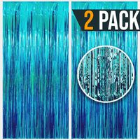 3.25 x 6.7 ft (2 Pack) Tinsel Foil Fringe Curtains Party Decorations Photo Booth Backdrop | Wedding Décor Baby Shower Graduations Valentine Day Bachelorette Birthday Decorations (Blue)