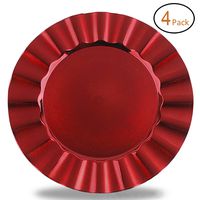 Fantastic:) Round 13 Inch Plastic Charger Plates with Eletroplating Finish (4, Wave Edge Red)