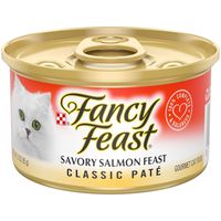 Purina Fancy Feast Grain Free Pate Wet Cat Food, Classic Pate Savory Salmon Feast - (24) 3 oz. Cans