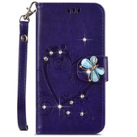 IKASEFU Galaxy Note 9 Case,Shiny butterfly Rhinestone Emboss Love Floral Pu Leather Diamond Bling Wallet Strap Case with Card Holder Magnetic Flip Cover Compatible with Samsung Galaxy Note 9,purple