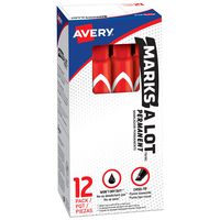 Avery Marks-A-Lot Permanent Markers, Large Desk-Style Size, Chisel Tip, Water and Wear Resistant, 12 Red Markers (08887)