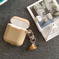 UR Sunshine AirPods Case, Creative Candy Color Soft TPU Silicone Case Cover Protective Skin for AirPods with Drink Milk Tea Bottle Decoration Pendant Keychain-Khaki