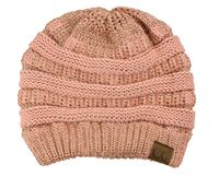 C.C Trendy Warm Chunky Soft Stretch Cable Knit Beanie Skully, Peach Metallic