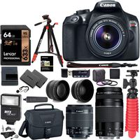 Canon EOS Rebel T6 DSLR Camera Kit, EF-S 18-55mm is II Lens, EF 75-300mm III Lens, RitzGear Wide Angle, Telephoto Lens, 64GB and Accessory Bundle