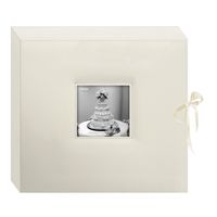 Pioneer 12 Inch by 12 Inch 3-Ring Leatherette Inset Frame and Ribbon Closure Memory Book, Ivory