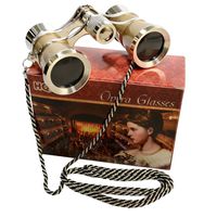 3 x 25 Opera Glasses Golden with Crystal Clear Optic (CCO) and Silver Trim w/Necklace Chain by HQRP
