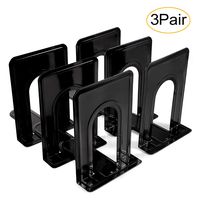 Metal Bookends, Book Ends Economy Universal Nonskid Heavy Duty Bookends Shelves Office Black 6.69 x 4.9 x 4.3in,3 Pair/6 Piece