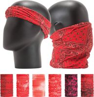 LEEVO Pattern Bold Headwear Scarf Boho Headband Wrap Shield Neck Gaiter Bandana (Free Size (18.5" 9.25"), Vintage Red No.1, 6pcs Total)