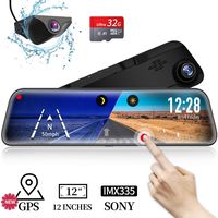 VVCAR 12" Mirror Dash Cam 1296P Backup Camera with GPS Touch Screen Front and Rear View Dual Lens Full HD WDR Night Vision, G-Sensor (Free 32GB SD Card) for Cars/Trucks