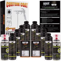 U-POL Raptor 8 Quart Kit - Black Urethane Spray-On Truck Bed Liner Kit with Custom Coat Spray Gun with Regulator - Bonus 2 Bedliner Aerosol Cans