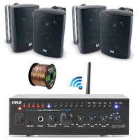 Pyle WiFi Bluetooth Stereo Amplifier 240-Watt Home Theatre Receiver, Dual Electronics 4" 3-Way Bookshelf Studio Monitor Speaker (Black), Enrock Audio Spool of 50 Foot 16-Gauge Speaker Wire