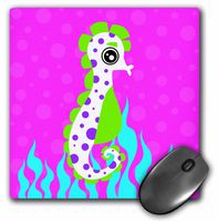 3dRose LLC 8 x 8 x 0.25 Inches Cute White Seahorse and Blue Seaweed Mouse Pad (mp_10795_1)