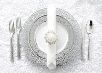 Royalty Settings Inspiration Collection Elegant White with Silver Plastic Plates for Wedding, Silver Lace Plastic Plates Set of 80, 7 inch Disposable Plastic Plates