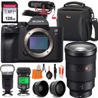 Sony Alpha a7R IV Mirrorless DSLR Camera w/ 24-70mm Lens + Accessory Kit incl. Rode Microphone w/Windshield, 128GB Memory Card, Digital TTL Flashlight, Wide-Angle & Telephoto Conversion Lens & More