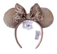 Disney Parks Rose Gold Color Glitter Minnie Ears Headband with Sequin Bow