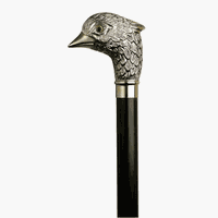 Walking Cane - Men's imported English golf shaped silver finish bird head handle, black tapered maple shaft, 36" long with rubber tip.