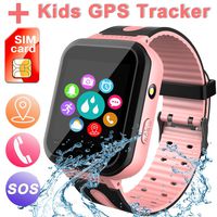 Waterproof Smart Watch for Kids, Digital Wrist Watch Phone with LBS/GPS Tracker SOS Alarm Clock Games Voice Chat, Smartwatch for Girls Boys Age 3-12 Electronic Learning Toys Xmas Holiday (Pink)