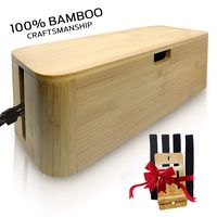 Bamboo Cable Management Box | Cable Hiding Box | Comes with Free Bamboo Phone Holder | Magnetic Door Holder | Front and Sides Opening | Anti-slip Bottom | Keeps Wires Safe and Organized | Hidden Power