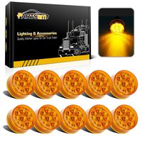 Partsam 10Pcs Amber 9 LED Light Trailer 2 Round Marker Lights w Reflectors Waterproof 12V Sealed Sleeper Panel Lights Replacement for Peterbilt/Kenworth/Freightliner Truck Round Led Lights